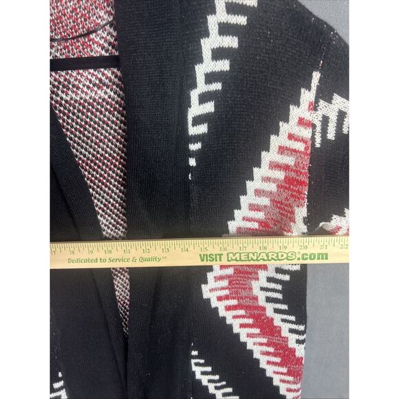 Effeci Sweater Cardigan Sz XL Black Open Front Shawl Collar Aztec Boho FLAWS - Picture 6 of 10